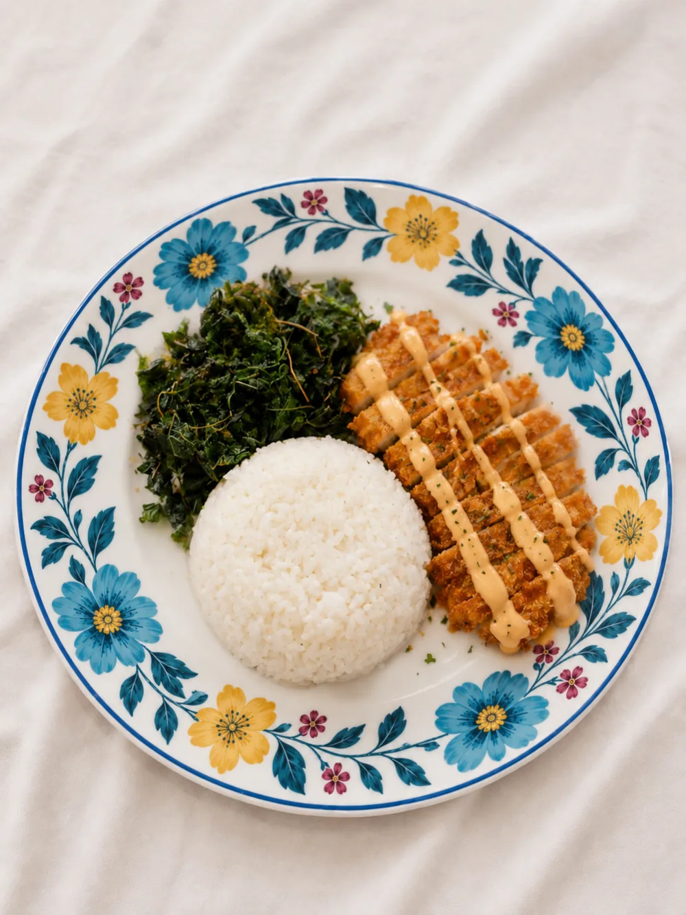 Dory Cabe Garam — dory goreng bertabur cabe garam dengan tumis sayur hijau dan nasi putih